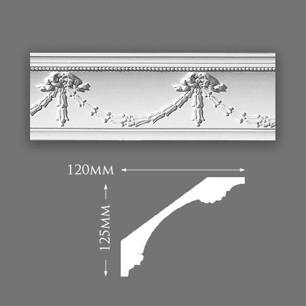 Sample - Swag & Drop with Ball Plaster Cornice. Hodkin & Jones